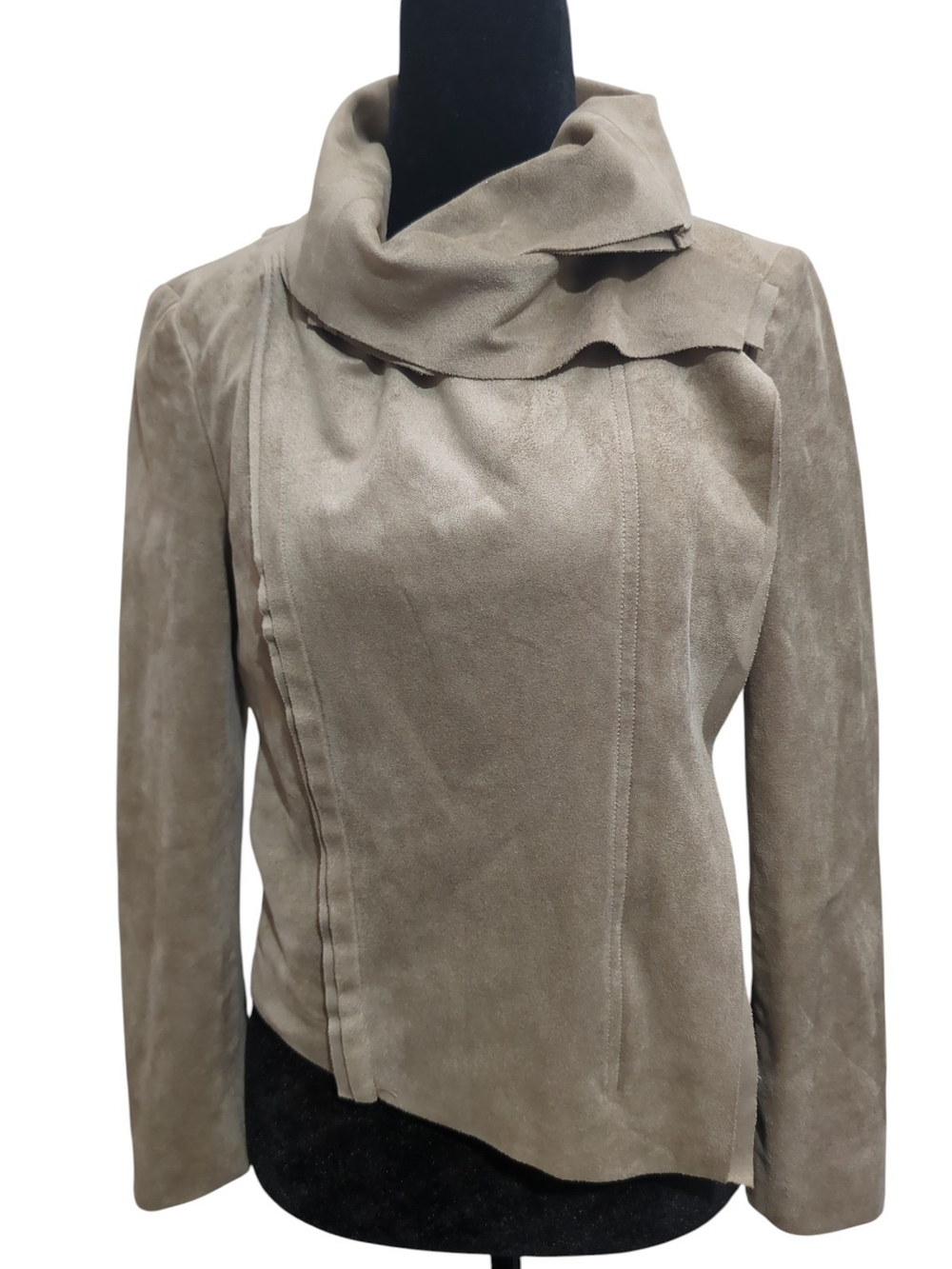 BCBGMAXAZRIA Small Toffee Faux Suede Asymmetric Zip Drape  Jacket Fairy Woodland